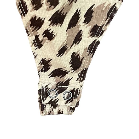 Banana Republic Womens Sz Small Henley Bodysuit Leopard Animal Print Long Sleeve - Picture 7 of 10